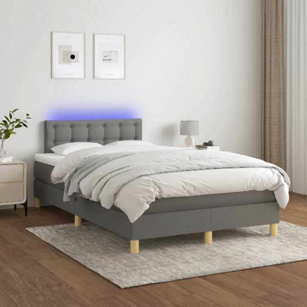 vidaXL Boxspringbett mit Matratze & LED Dunkelgrau 120x200 cm Stoff, 3134022