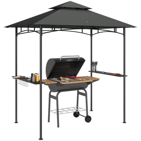 Outsunny Grillpavillon mit LED 240 x 150 x 258 cm wasserabweisend flammhemmend Gartenpavillon mit Doppelschichtdach, 84C-559V00CG