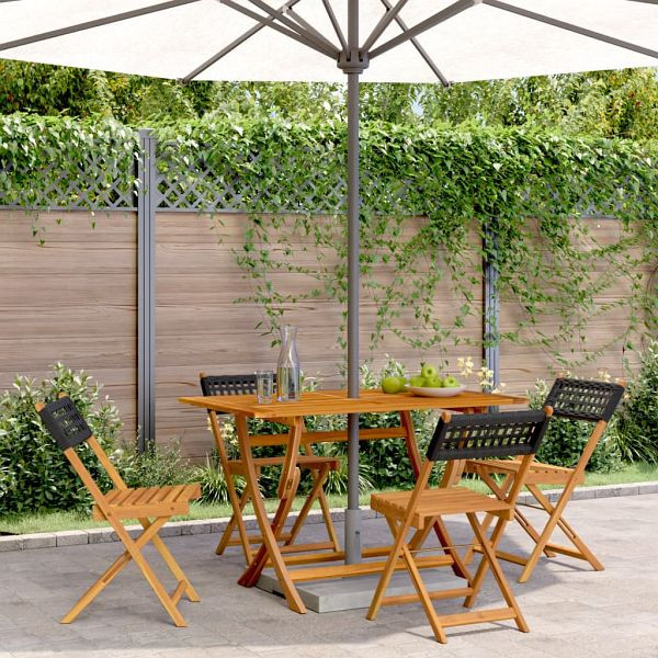 vidaXL Gartenstühle 4 Stück Klappbar Schwarz Poly Rattan & Massivholz, 3214592