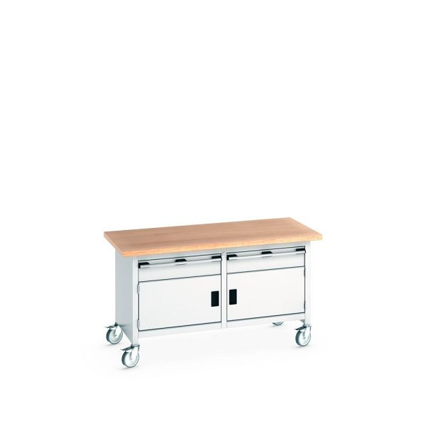 bott cubio Kastenwerkbank mobil 2 Schubladen, 2 Türe, Multiplex-Arbeitsplatte, BxTxH: 1500x750x840mm, RAL 7035/7035, Lichtgrau, 41002103.16V