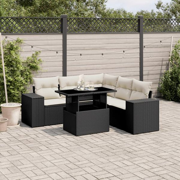 vidaXL 6-teilig Garten-Sofagarnitur mit Kissen Schwarz Poly Rattan, 3269156