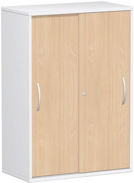 geramöbel Schiebetürenschrank Oberboden 25 mm, mit Standfüßen, abschließbar, 800x425x1182, Buche/Weiß, S-383502-BW