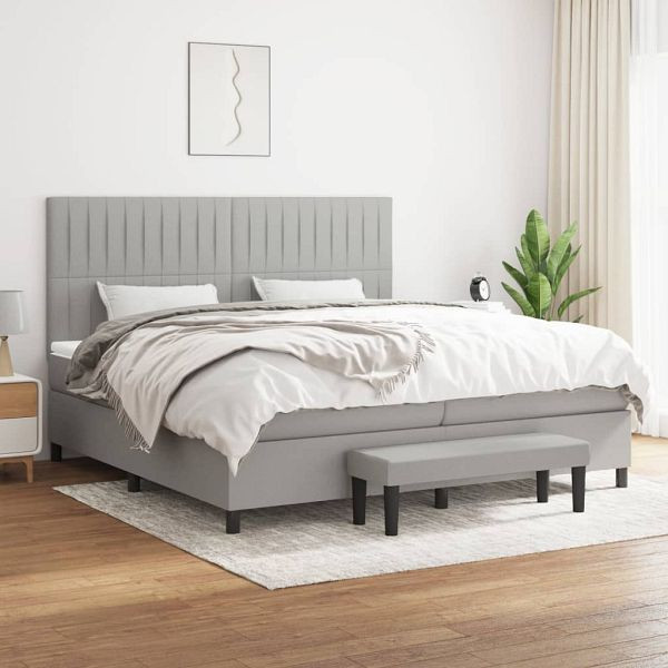 vidaXL Boxspringbett mit Matratze Hellgrau 200x200 cm Stoff, 3136781