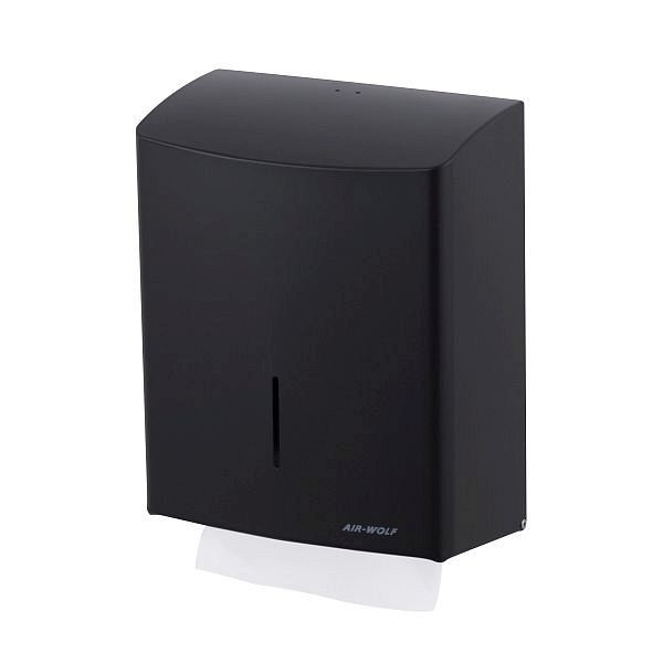 Air Wolf Papierhandtuchspender für bis zu 600 Falthandtücher, Serie Alpha, H x B x T: 333 x 265 x 141 mm, Edelstahl mattschwarz, 60-110