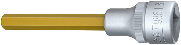 Hazet Schraubendreher-Steckschlüsseleinsatz, Vierkant hohl 12,5 mm, Innen-Sechskant Profil, 8 mm, Lange Ausführung Mit Rändelung, 986L-8