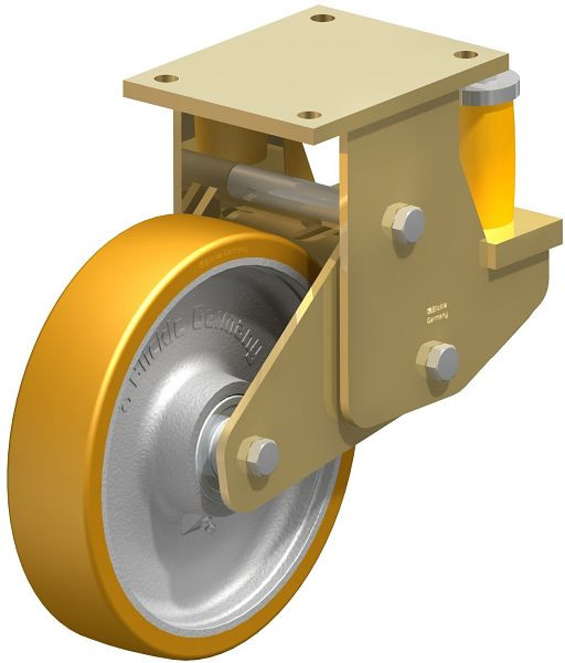 Blickle BSFE-GTH 250K Stahlgeschweißte Schwerlast-Bockrolle mit Polyurethanfeder, Blickle Extrathane®, Hellbraun, 605014