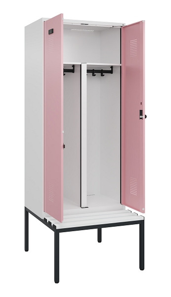 C+P PSA Doppel-Spind Evolo PLUS, Bank, 2 Abteile, 2120x800x815mm, 9016/3015, Drehriegel, Sitzfläche Kunststoff, Sitzbank, 0490527-22P S10072