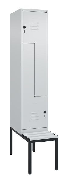C+P Z-Spind Classic PLUS, mit untergebauter Sitzbank, 2 Abteile, 2120x400x815mm, 7035/7035, Drehriegel, 0800537-122 S10039