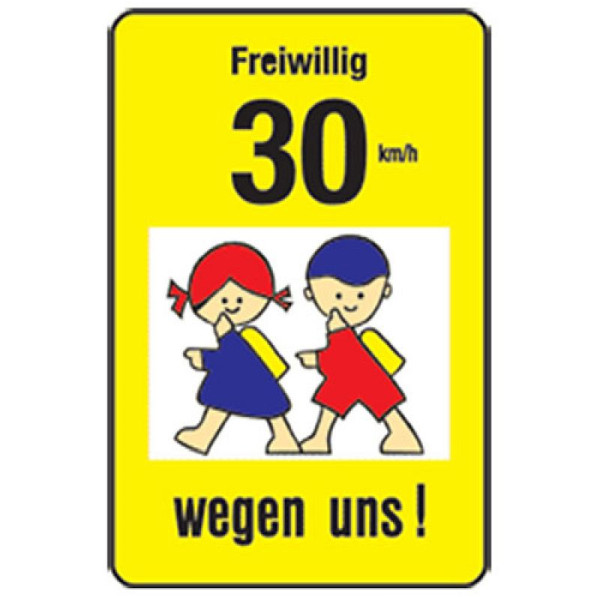 Stein HGS Kinder- und Spielplatzschild 'Freiwillig 30 km/h wegen uns', 900 x 600 mm, Flachform, kks20007421
