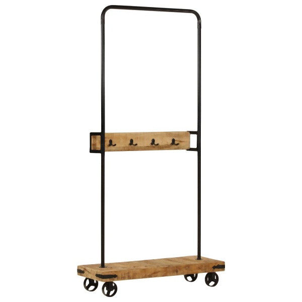 vidaXL Kleiderständer mit Rollen 90x35x190 cm Massivholz Mango Eisen, 358580