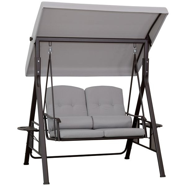 Outsunny 2-Sitzer Hollywoodschaukel Gartenschaukel mit Sonnendach Kissen Tablett Metall Polyester Grau 162 x 118 x 173 cm, 84A-069V01GY