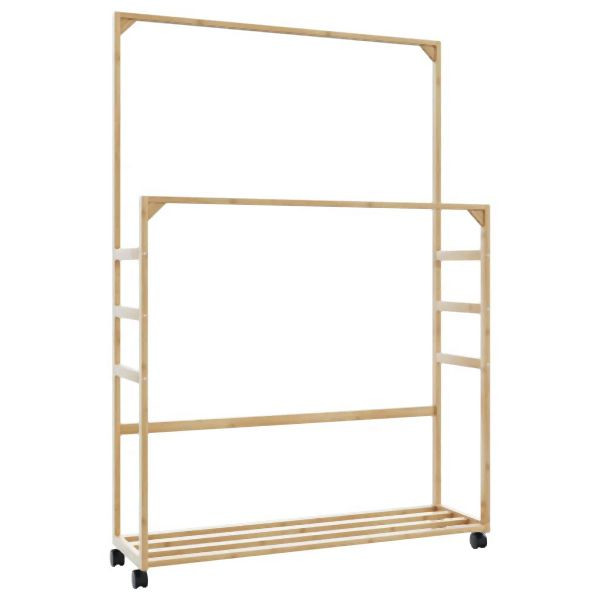 vidaXL Kleiderständer mit Ablagen und Rollen 90x35x155 cm Bambus, 4008916