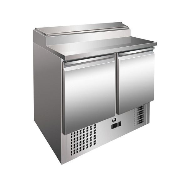Gastro-Inox Edelstahl Saladette mit 2 Türen & 5x Gastronorm 1/6 Vorbereitungseinheit, Umluftkühlung, Nettokapazität 257 Liter, 202.005