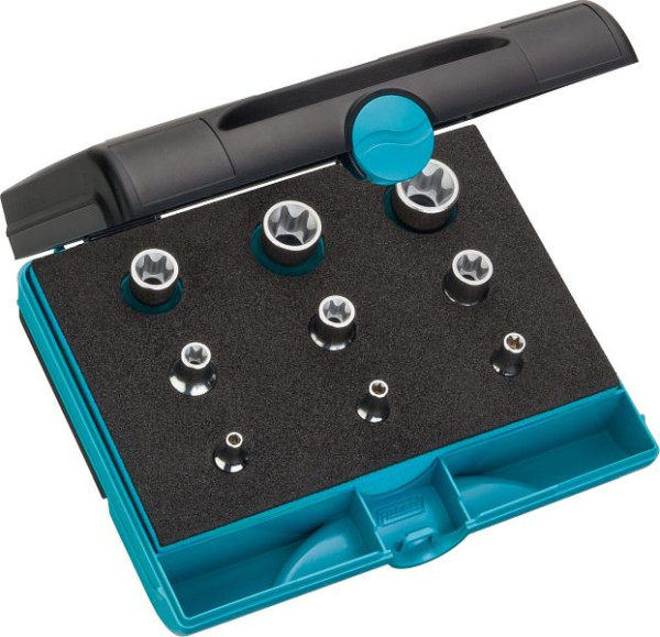Hazet Werkzeug Satz TORX®, Vierkant hohl 6,3 mm, Vierkant hohl 10 mm, Vierkant hohl 12,5 mm, Außen TORX® Profil, Anzahl Werkzeuge: 9, 1557/9