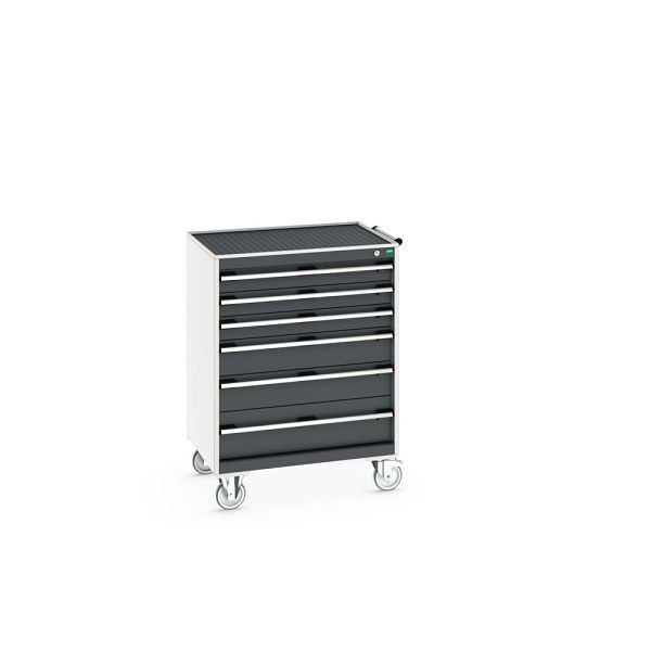 bott cubio Schubladenschrank mobil bestückt, mit 6 Schubladen, BxTxH: 800x650x1085mm, RAL 7035/7016, Anthrazitgrau, 40402063.19V