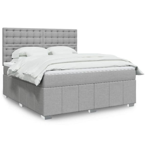 vidaXL Boxspringbett mit Matratze Hellgrau 180x200 cm Stoff, 3294061