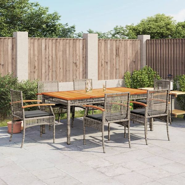 vidaXL 7-teilig Garten-Essgruppe mit Kissen Grau Poly Rattan, 3213573