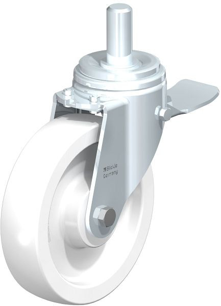 Blickle LHZ-SPO 200G-ST Stahlblech-Lenkrolle, Schwerlast-Ausführung, mit Zapfen & Feststeller, Polyamid, Weiß, 852973