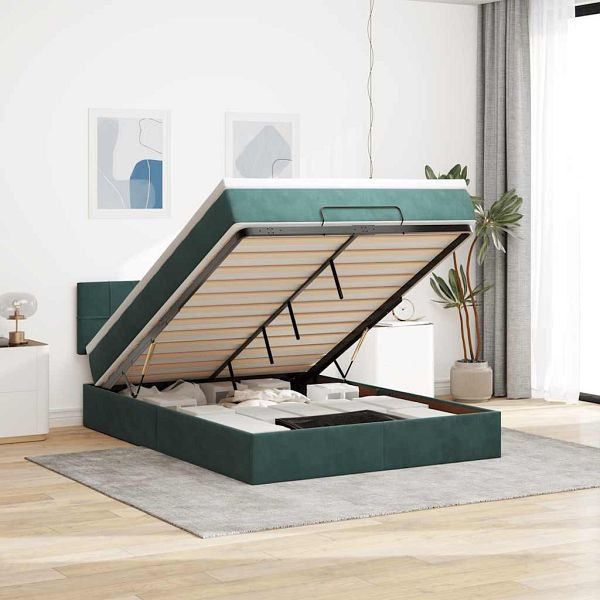 vidaXL Ottoman-Bett mit Matratze Dunkelgrün 140x200 cm Samt, 3311780