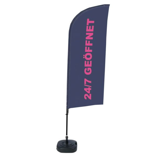 Showdown Displays Beachflag Alu Wind Komplett-Set 24/7 Geöffnet Deutsch, BFAW310-WT21-I130