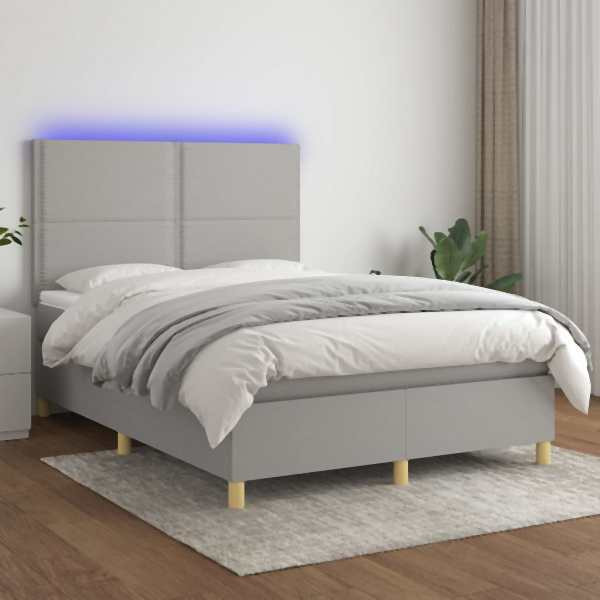 vidaXL Boxspringbett mit Matratze & LED Hellgrau 140x200 cm Stoff, 3135357