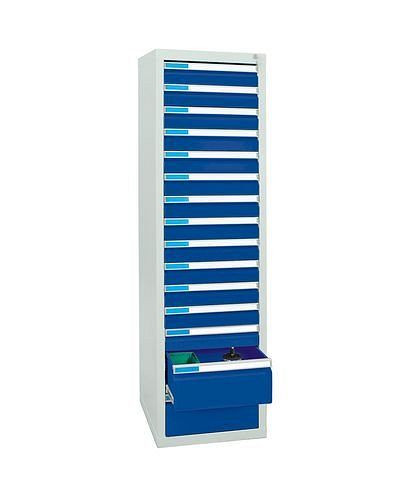 stumpf Schubladenschrank Esta mit 15 Schubladen, grau/blau, B 500 mm, H 1800 mm, 251961