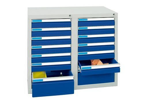 stumpf Schubladenschrank Esta mit 14 Schubladen, grau/blau, B 1000 mm, H 900 mm, 251949