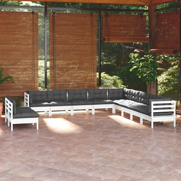 vidaXL 11-teilig Garten-Lounge-Set mit Kissen Weiß Massivholz Kiefer, 3096852