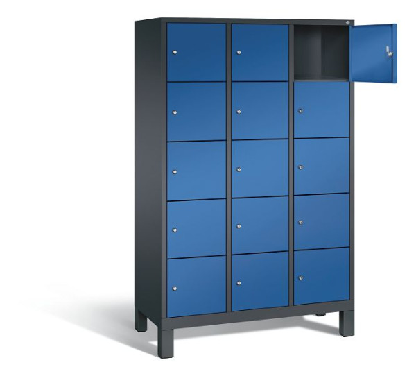 C+P Schließfachschrank Evolo, H1850xB1200xT500mm, Farbe: Schwarzgrau / Enzianblau, 48010-325 S10103
