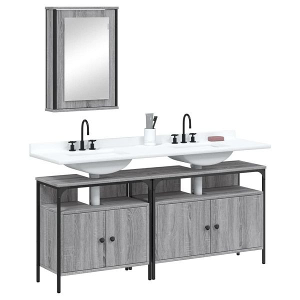 vidaXL 3-teilig Badmöbel-Set Grau Sonoma Holzwerkstoff, 3214788