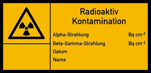 Schilder Klar Warnschild Strahlenschutz Radioaktiv, Kontamination (E100), 148x74 mm Folie selbstklebend, 6416/62