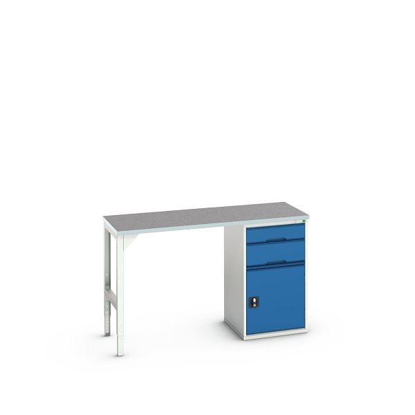 bott verso Unterbauwerkbank (Linoleum-Platte) mit 2 Schubladen, 1 Tür, BxTxH: 1500 x 600 x 930 mm, Lichtgrau / Enzianblau, 16921912.11
