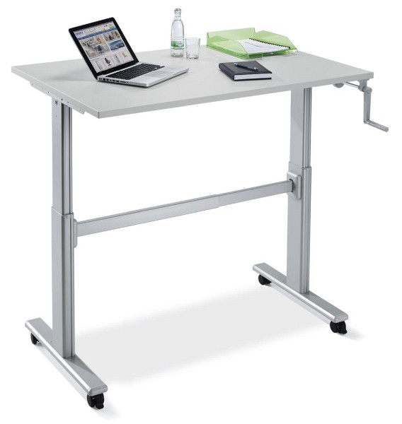 Deskin Sitz-/Stehtisch mit Kurbel, Lichtgrau, 1200 x 800 x 705-1115 mm, 277762