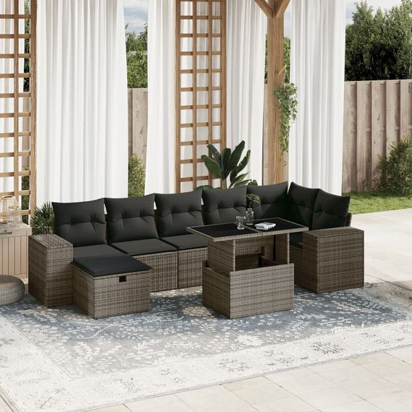 vidaXL 8-tlg. Garten-Sofagarnitur mit Kissen Grau Poly Rattan, 3275310