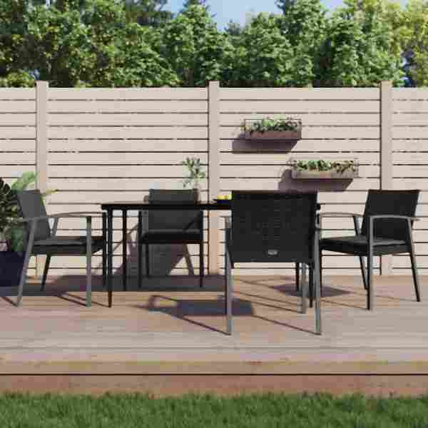 vidaXL 5-tlg. Garten-Essgruppe mit Kissen Poly Rattan und Stahl, 3186979