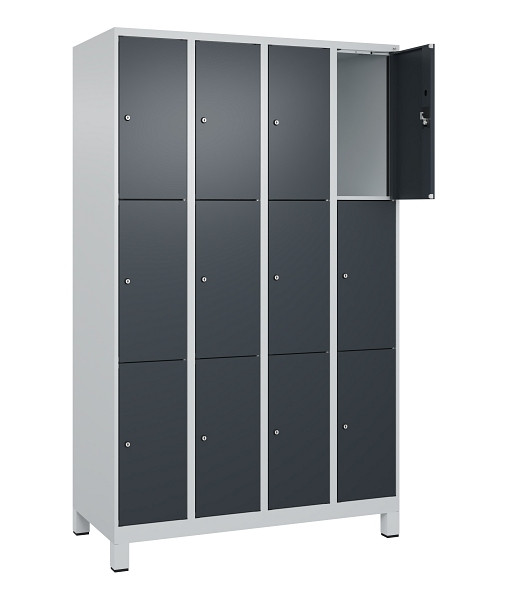 C+P Schließfachschrank Evolo PLUS, mit Füßen, 12 Fächer, 1950x1200x500mm, 7035/7016 Anthrazitgrau, Abteile 4, Abteilbreite 300 mm, 049010-403 S10012