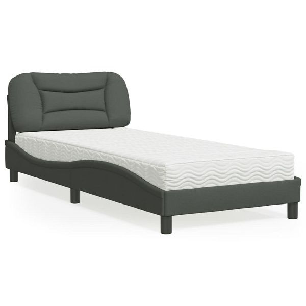 vidaXL Bett mit Matratze Dunkelgrau 90x190 cm Stoff, 3208500