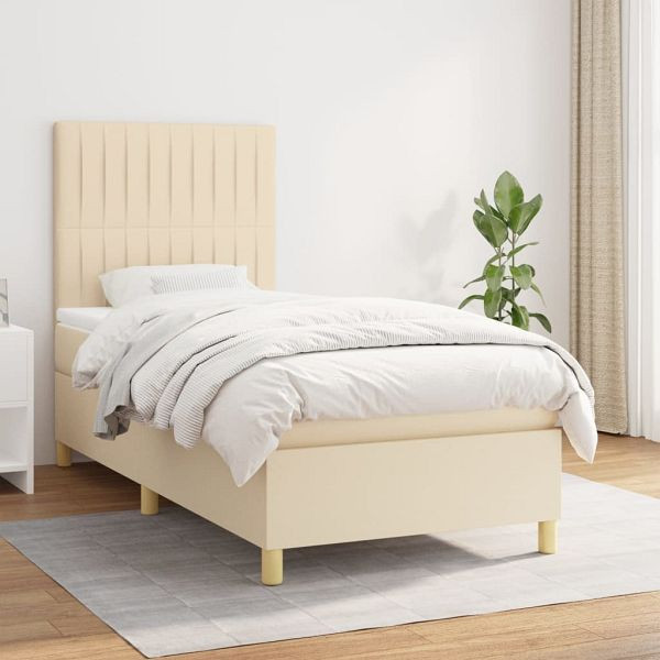 vidaXL Boxspringbett mit Matratze Creme 100x200 cm Stoff, 3142478