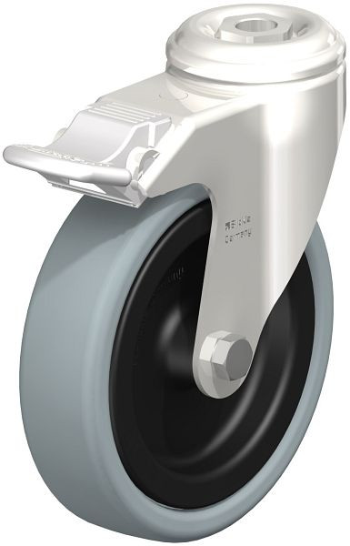 Blickle LKRXA-VPA 126G-FI Edelstahl-Apparate-Lenkrolle mit Rückenloch & Feststeller, Vollgummi, Grau, 224865