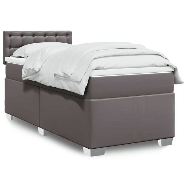 vidaXL Boxspringbett mit Matratze Grau 90x190 cm Kunstleder, 3286102