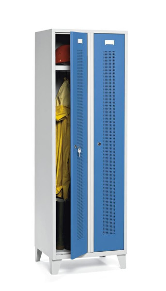 Deskin Garderobenspind SYSTEM SP1 mit Füßen, Korpus Lichtgrau, Türen Lichtblau, H 1800 x B 590 x T 500 mm, Zylinderschloss, 330832