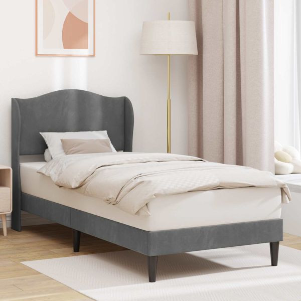 vidaXL Bettrahmen mit Kopfteil Dunkelgrau 90 x 200 cm Samt, 42027894