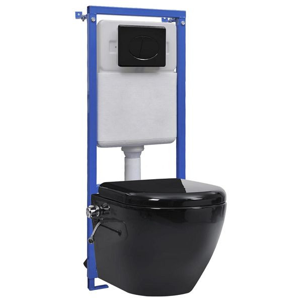 vidaXL Wand-WC Spülrandlos Unterputz-Spülkasten Schwarz Keramik, 3200553
