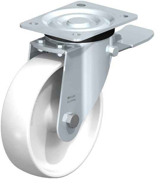 Blickle L-PO 175R-ST Stahlblech-Lenkrolle, mittelschwere Ausführung, mit Anschraubplatte & Feststeller, Polyamid, Weiß, 57687