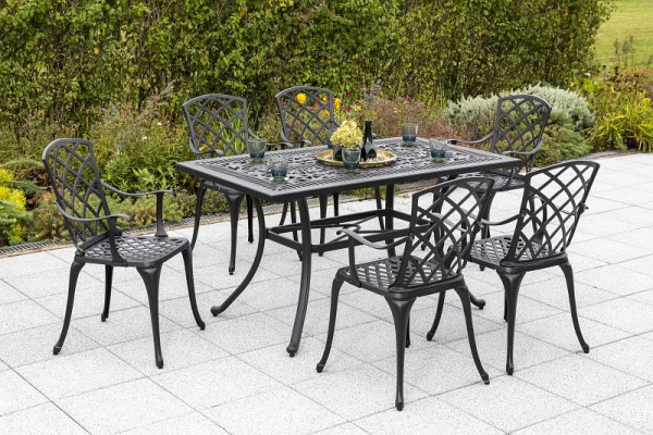 Merxx Rhodos Set 7-teilig, 6 Rhodos Sessel mit Armlehne, 1 Tisch 140 x 80 cm, Aluminiumguss, 50185-217