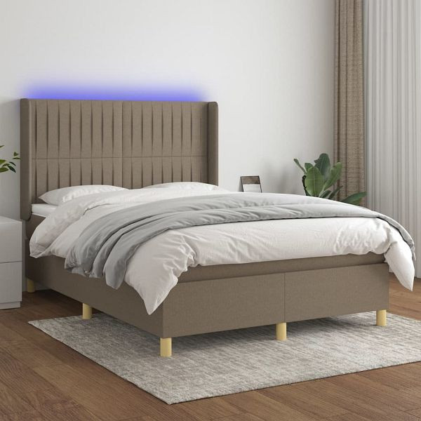 vidaXL Boxspringbett mit Matratze & LED Taupe 140x200 cm Stoff, 3139041