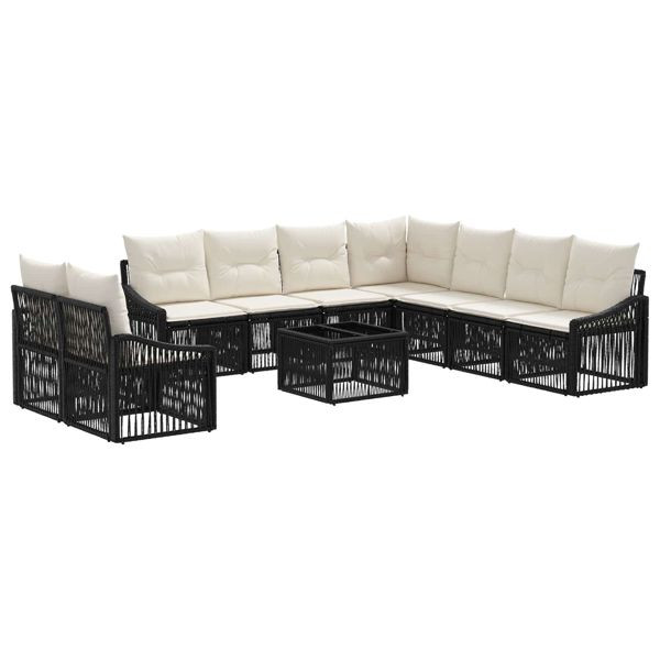 vidaXL Gartensofa-set 10-teilig Schwarz Poly-Rattan, 3436048
