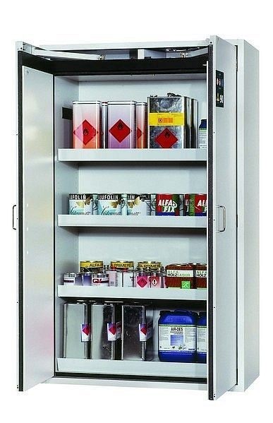 asecos Sicherheitsschrank S-CLASSIC-90, S90.196.120 in lichtgrau RAL 7035 mit 3x Wannenboden Standard (Stahlblech), 30115-001-30133