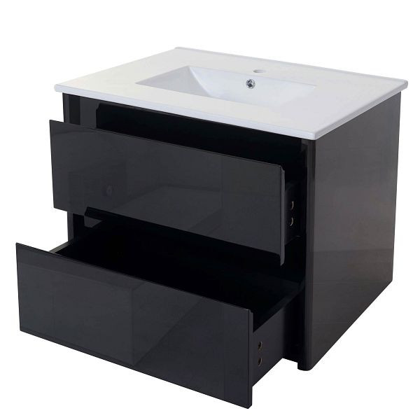 Mendler Waschbecken + Unterschrank HWC-B19, Waschbecken Waschtisch Badezimmer, hochglanz 50x80cm, schwarz, 57631+57627
