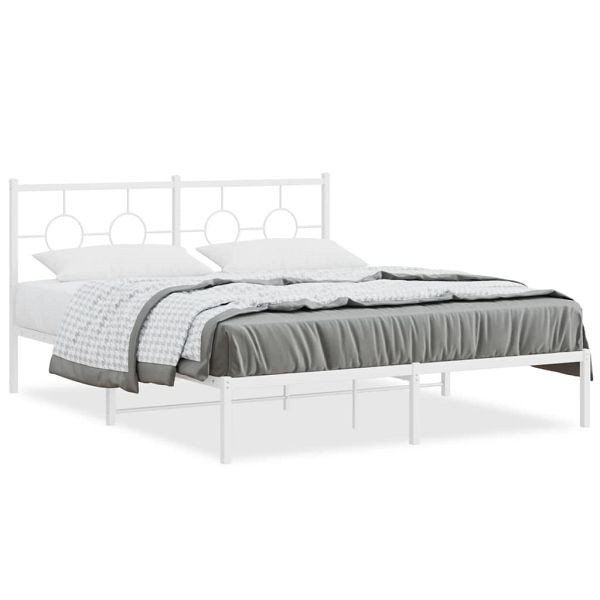 vidaXL Bettgestell mit Kopfteil Metall Weiß 150x200 cm, 376277